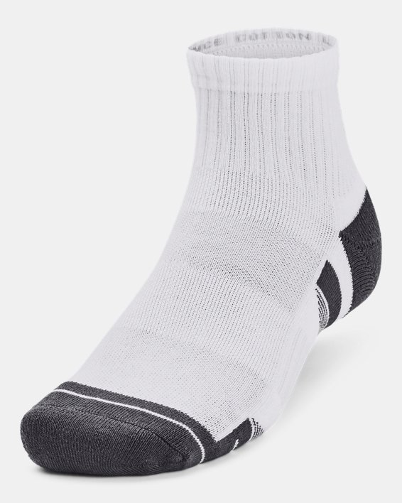 Unisex UA Performance Cotton 3-Pack Quarter Socks, White, pdpMainDesktop image number 1